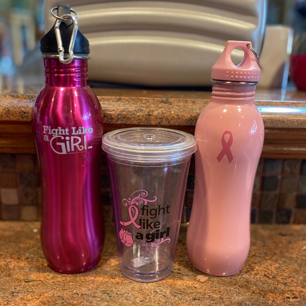 Gently used Pink ribbon water bottles & cup bundle